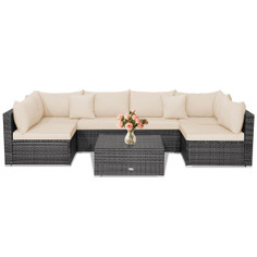 7-Piece Patio Rattan Furniture Set with Sectional Cushioned  Sofa product